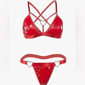 Red Valentines Day bra & panty lingerie set. Small